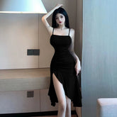 2025 Summer Women's New Sexy Temperament Slim Wooden Ear Edge Split Dress Pleated Wrap Hip Sweet Fashion Fishtail Dress WO3A